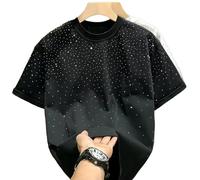 ZSHDTKWB T shirts Men Summer Clothing Rhinestone Rivet T-shirt Round Neck Casual Version Men's Short-black-xl 55-60kg