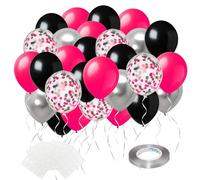 ZSHENJK Rose Red Black Balloons, 60pcs 12 Inch Hot Pink Black Silver Confetti Balloons for Women Girls Birthday Wedding Engagement Bridal Shower Bachelorette Party Decorations
