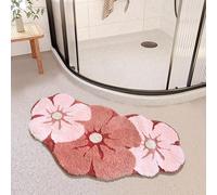 ZSHIFANG Cute Curved Pink Microfiber Flower Shape L-Shape Bath Mat, 20"x39", High Pile, Machine Washable, Non-Slip, Bathroom Rug