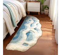 ZSHIFANG Deep Pile 3D Moss Wave Pattern Runner Non Slip Washable Bed Rug Bath Mat Bath Mat Door Mat Shower Mat for Bedroom/Bathroom & Hallway Navy Blue 58x183cm