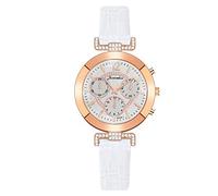 Zshosam Watches for Women Quartz Wrist Watch Sport Watch Elegant Women Dress Watch Leather Strap Jewelry Crystal Diamond Watch Stainless Steel Case Three-Eye Dial Watch with A Second Hand