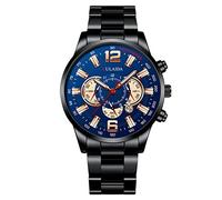 Zshosam Womens Black Watch Fashion Sport Men's Stainless Steel Case Steel Band Quartz Analog Wrist Watch Mens Nice Watches Women Watches Leather Band Quartz Watches Casual Lady Watch