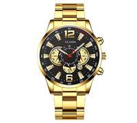 Zshosam Womens Black Watch Fashion Sport Men's Stainless Steel Case Steel Band Quartz Analog Wrist Watch Mens Nice Watches Women Watches Leather Band Quartz Watches Casual Lady Watch