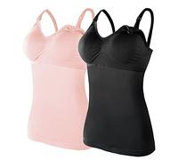 Zshosam Women's Nursing Shirt Short Sleeve Basic Pregnant Lingerie Women's Nursed Tank Tops Built-in Bra Top for Breastfeeding Maternity Camisole Brasieres 2 Pieces with 4 Pieces Chest Pads Pregnancy