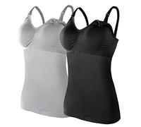 Zshosam Women's Nursing Shirt Short Sleeve Basic Pregnant Lingerie Women's Nursed Tank Tops Built-in Bra Top for Breastfeeding Maternity Camisole Brasieres 2 Pieces with 4 Pieces Chest Pads Pregnancy
