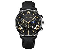 Zshosam World Time Fashion Moon Three Eyes Calendar Men's Watch Men's Leather Watch Chronometer Watches for Men Cheap Watches for Men Wrist Watches for Women