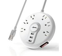 ZSIMC Power Strip, 6 Outlets and 3 USB Ports 6.5FT Long Extension Cord, Circle Socket Overload, 100% Copper Core, Flat Plug Charging Station Compact for Office, Home, Travel (White)