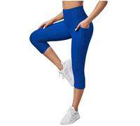 ZSIQOII High Waisted 3/4 Lenght Cropped Pants Honeycomb Waffle Stretchy Capri Leggings Tummy Control Active Compression Pants Trousers Womens Pants for Outdoor Activewear Blue S