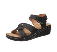 ZSIQOII Sandals for Women UK Orthopedic Arch Support Wedge Open Toe Adjustable Velcro Sandals Cushion Footbed Summer Shoes women's comfortable sandals for Walking Holiday Daily Wear Black 2.5