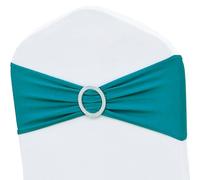 ZSJFMF 50 Pack Spandex Turquoise Chair Sashes Bows Stretch Teal Chair Bands with Buckles Universal Elastic Chair Ties for Party Celebration Ceremony Events Wedding Decorations