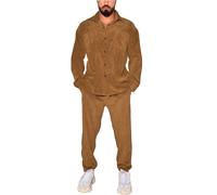 ZSJR Men's 2 Piece Outfits Corduroy Casual Long Sleeve Shirt Pant Sets Fall Fashion Tracksuits, Brown, Medium