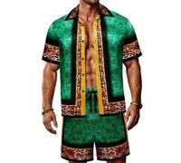 ZSJR Mens Hawaiian Shirt Sets Satin Silk Casual Button Down Shirts 2 Piece Luxury Summer Beach Outfits for Men, Gemstone Green, XL