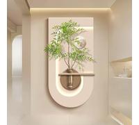ZSJSM Decorative Painting with Vase, Sandstone Wall Art, Modern 3d Wall Decor Sculpture Hydroponic Green Plant, Door Hanging Corridor Aisle Light(Beige1,80 * 160cm)