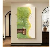 ZSJSM Sandstone Decor Wall Art Painting 3d Wall Decor Hanging Mural with LED Light, Modern Sculptures with Simulation Plant(Green1,60 * 105cm/23.6 * 41.3in)
