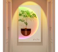 ZSJSM Sandstone Decor Wall Art Painting 3d Wall Decor Hanging Mural with LED Light, Modern Sculptures with Simulation Plant(White2,60 * 105cm/23.6 * 41.3in)