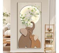 ZSJSM Wall Art, Entrance Hall Decoration Painting, 3D Wall Decoration Art, High Translucent Porcelain Painting Core, with Warm Color LED Light(Beige4,70 * 140cm/27.5 * 55.1in)