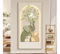 ZSJSM Wall Art, Entrance Hall Decoration Painting, 3D Wall Decoration Art, High Translucent Porcelain Painting Core, with Warm Color LED Light(Beige2,50 * 100cm/19.6 * 39.3in)