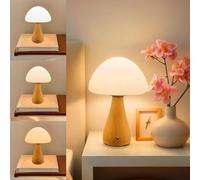 ZSLAIFU Mushroom Lamp, Dimmable Mushroom Table Lamp, Portable Wireless Small Lamp, Rechargeable Battery Light, Stepless Dimming, Birthday Gift Night Lights (Light Wood Grain)