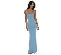 ZSLFCBD Women Dresses Long Satin Bridesmaid Spaghetti Straps Corset Formal Evening Party Gowns-light Blue-l