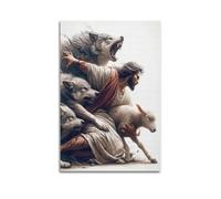 ZSLKJA Jesus Protecting Lamb from Wolves Christian Artwork Decorative Painting Modern Family Christian Poster for Living Room,Church & Altar Canvas Wall Art Prints Picture 16x24inch(40x60cm)