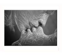 ZSLMX Lover Kiss Canvas 3D Print Painting Black White Or Color Romantic Kissing Couple Wall Art Decor Giclee Print Artwork Wall Art Stretched Picture Modern Home Decor,Black&white,23.6x39Inch
