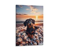 ZSLYMX Animal Poster Dachshund on The Seashore Shells Poster Decorative Painting Canvas Wall Posters And Art Picture Print Modern Family Bedroom Decor Posters 20x30inch(50x75cm)