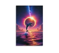 ZSLYMX Animal Posters Dolphins Under The Cosmic Eclipse Marvel Poster Decorative Painting Canvas Wall Posters for Bedroom Decor And Art Picture Print Modern Family 12x18inch(30x45cm)