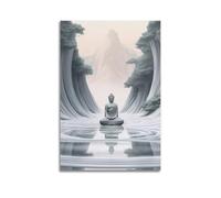 ZSLYMX Buddhism Poster Simple White Buddha Statue in The Landscape Poster Decorative Painting Canvas Wall Posters And Art Picture Print Modern Family Bedroom Decor Posters 08x12inch(20x30cm)
