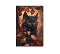 ZSLYMX Halloween Posters, Black Cats And Fallen Leaves Marvel Poster Decorative Painting Canvas Wall Posters for Bedroom Decor And Art Picture Print Modern Family 12x18inch(30x45cm)