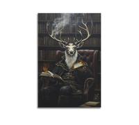 ZSLYMX Stag in Vintage Robe Reading A Burning Book in Library Exquisite Poster Modern Family Decorative Painting for Office Canvas Wall Art Prints Picture 24x36inch(60x90cm)