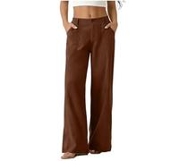 zsorosz Womens Casual Linen Wide Leg Pants Button High Waist Straight Leg Trousers with Front & Back Pockets Daily Work Fashion Vacation Beach Bottoms Brown