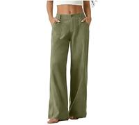 zsorosz Womens Casual Linen Wide Leg Pants Button High Waist Straight Leg Trousers with Front & Back Pockets Daily Work Fashion Vacation Beach Bottoms Green