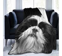 ZSOSIXDEAL DIY Plush Microfiber Throw Blanket, Black White Shih Tzu Dog Family Pet Cute Animal Pattern Throw for s, Lightweight Blanket 50x60 Inch