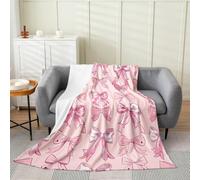 ZSOSIXDEAL Pink Bow Plush Throw Blanket, Kids Boys Girls Teens Cute Bowknot Flannel Fleece Blanket, 50x60 Inch