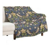 ZSOSIXDEAL William Morris Floral Strawberry Thief Throw Blanket, Retro Vintage Flower Birds Printed Flannel Blanket for Sofa Bed Car 60x80 Inch
