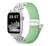 Zspoly Braided Band Compatible with Apple Watch Bands 40mm 38mm 41mm 42mm for Women Men, Magnetic Soft Nylon Stretchy Strap with Designer Bling Crown Band for iWatch Series 10/9/8/7/6/5/4/3/2/1/SE