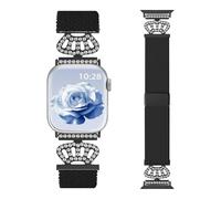 Zspoly Braided Band Compatible with Apple Watch Bands 40mm 38mm 41mm 42mm for Women Men, Magnetic Soft Nylon Stretchy Strap with Designer Bling Crown Band for iWatch Series 10/9/8/7/6/5/4/3/2/1/SE
