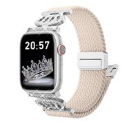 Zspoly Braided Band Compatible with Apple Watch Bands 44mm 45mm 46mm 49mm 42mm Women Men, Magnetic Nylon Stretchy Strap with Designer Bling Crown Band for iWatch Ultra Series 10/9/8/7/6/5/4/3/2/1/SE