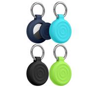 Zspoly GPS Tracker Holder Keychain Case, Compatible with Apple AirTag 1st/2nd Gen, Waterproof Silicone Protective Cover with Metal Key Ring for Keys, Luggage, Pet Collars, Backpacks, 4 Pack