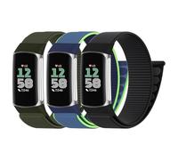 Zspoly Pack of 3 Nylon Sport Loop Wristbands Compatible with Fitbit Charge 6 Wristband/Fitbit Charge 5 Wristband Women Men Hook Adjustable Fabric Breathable Sport Loop Band, Nylon, No gemstone