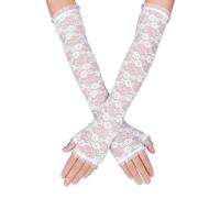 ZSRVAJ 2 Pair Black and White Lace Gloves, Half Fingerless Floral Sleeves, Ladies Sunscreen Armband for Wedding, Opera, Tea Party