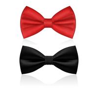 ZSRVAJ 2 Pcs Classic Solid Color Pre-Tied Black Bow Tie for Men, Boys Adjustable Formal Neck Bowtie, Satin for Party Wedding