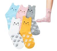 ZSRVAJ 5 Pairs Cat Socks Womens 4-7, Cute Animal Ladies Sweat-Absorbent Cold-Proof Anti-Friction Funky Cat Themed Gifts for Women