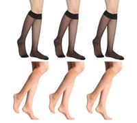 ZSRVAJ 6 Pairs Pop Socks, Knee High Socks - Black Nude Breathable Women'S Knee-High Tights