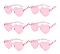 ZSRVAJ 6 PCS Pink Heart Shaped Sunglasses, Ladies Fashion Rimless Pink Glasses for Shopping, Beach, Outdoor, Party