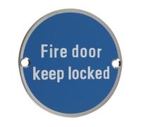 ZSS10SS Fire Door Keep Locked Sign 76mm Dia Satin Stainless Steel from The Door Handle Store