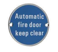 ZSS12SS Automatic Fire Door Keep Clear Sign 76mm dia Satin Stainless Steel From The Door Handle Store