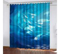 ZSSEZS Blackout Curtains Eyelet for Living Room 3D Blue Ocean Fish Pattern 220X210cm(WxL) 2 Panels Blackout Eyelet Curtains for Bedroom Kids Boys Girls Living Room Nursery Kitchen