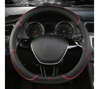 ZSSHUIHH Car Steering Wheel Cover for VW Transporter T6/T6.1 2015 2016 2017 2018 2019-2023+, Carbon Fiber Leather Ultra-thin Sweat-absorbing Comfort Elastic Band Without,D-Black Red