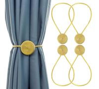 Zssxysm 4 Pieces Magnetic Curtain Tie Backs, 48CM Curtain Holdbacks Magnets Clips Rope for Home Office Hotel Window Drapery Decoration, Bedroom Accessories (Gold)